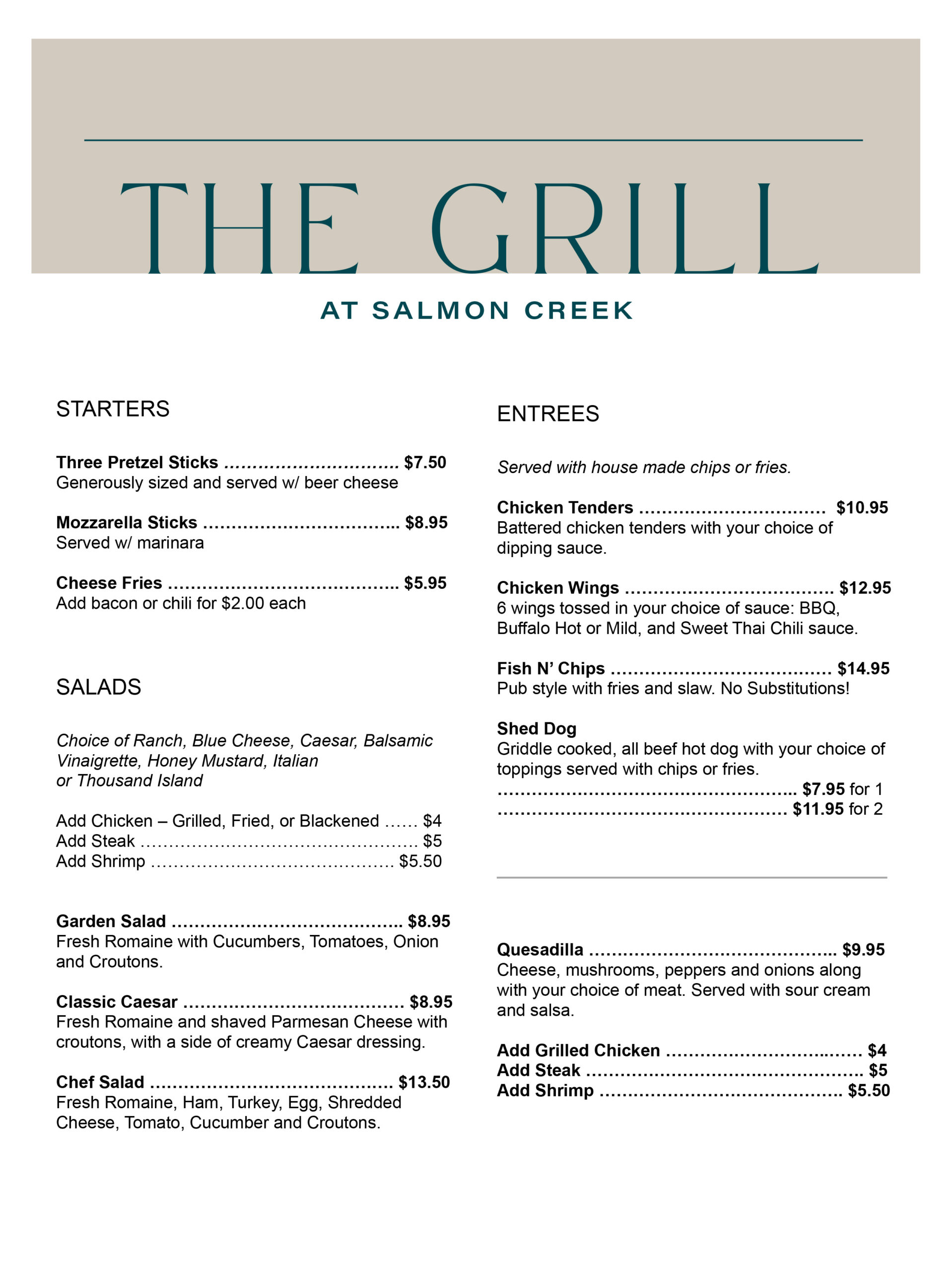 The Grill Menu
